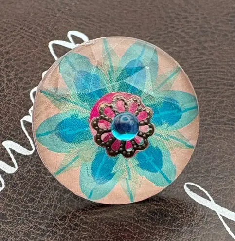 Adjustable Floral Statement Ring Stainless Steel Boho Y2K Blue