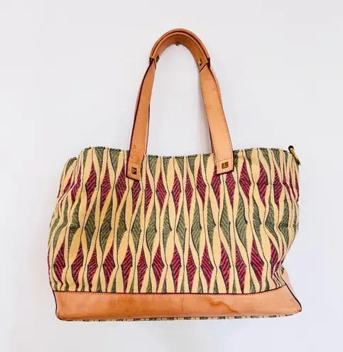 MZ Wallace super RARE vachetta leather handles and trim Tan red Patterned bag