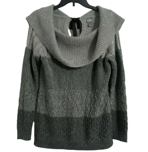 Soho NY & Co Jeans Sweater Charcoal Melange Off Shoulder Tie Back Women's Size M