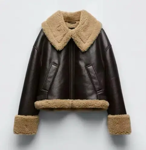 Brown Fur Leather Jacket Size M