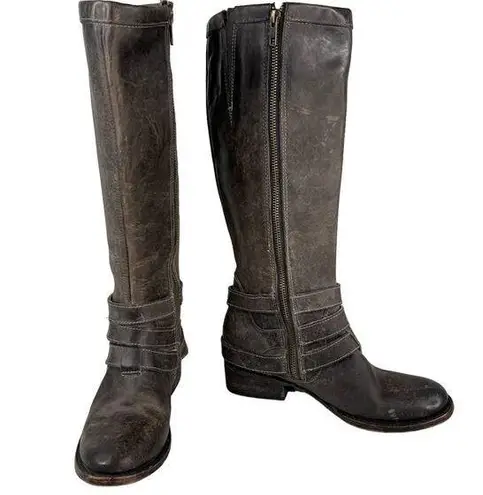 FREEBIRD by Steven Irish Tall Leather Riding Boots Triple Buckle Strap 6 Brown