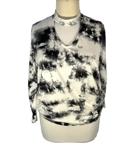 First Love Sweatshirt Womens L Oversized White Gray Abstract Tie Dye Dolman