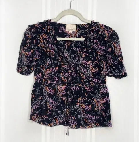Cinq à Sept Cinq a Sept Snapdragon Keira Silk Floral V-Neck Blouse Short Sleeve Small Top