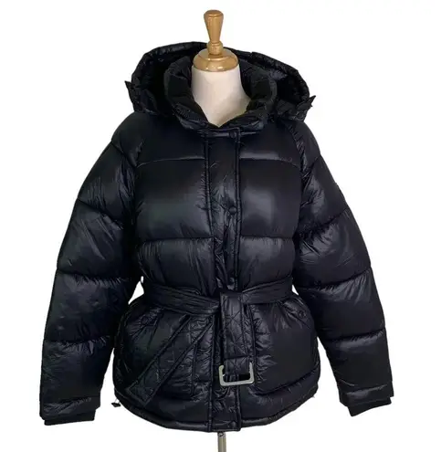 Toboggan Canada Mia Puffer Belted Coat with Removable Hood Black Size XL NWT