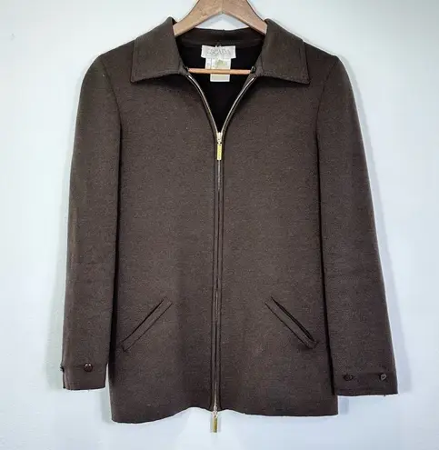 Escada Chocolate Brown Wool Cashmere Zippered Jacket Women's German Size 36 US S