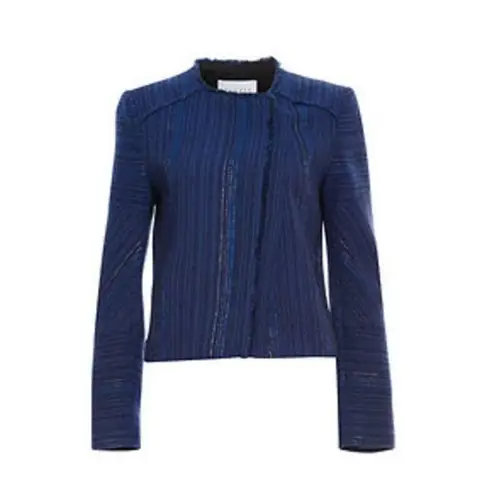 Sandro Asymmetrical Zip Up Frayed Striped Cropped Blue Jacket Size L