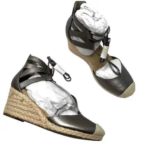 Vionic calypso silver metallic espadrilles wedge Sandals size 6.5 m