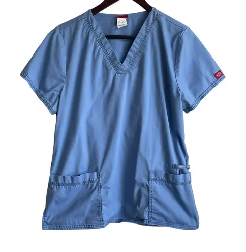 Dickies Women Scrub Top S Blue Short Sleeve Medical Uniform Nurse Office Dental