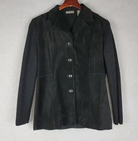 Valerie Separates Womens Jacket Medium Black Suede Leather Merino Wool Button Up - Image 1