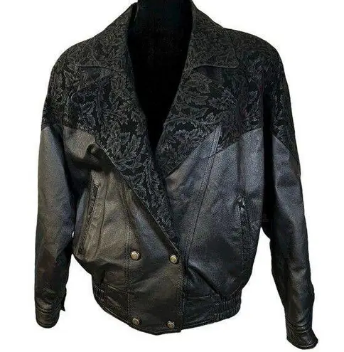 Preston & York Black Leather Floral Embossed Jacket Women's Size Medium