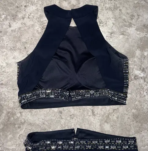 Blondie Nites Elegant Navy Evening Gown with Embellished Waist/ prom dress