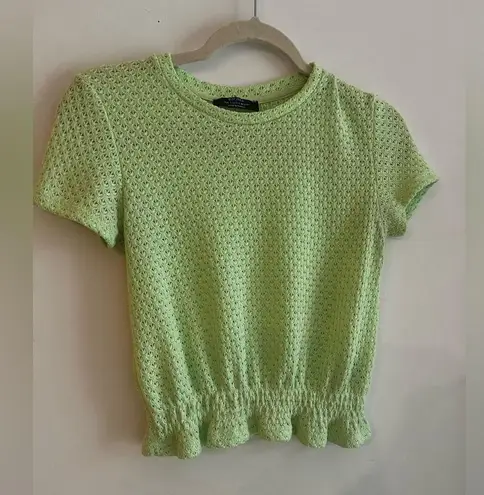 Bershka Women’s Light Green Eyelet Knit Top Size S