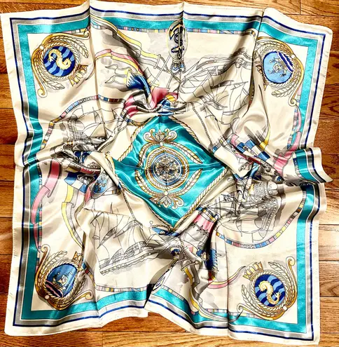 Vintage RETRO Nautical Theme ships ,Boat Wheel&Anchor large silky Scarf 35/35 Multiple