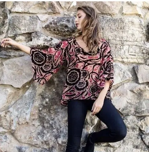 Lavender Brown Nwt Velvet Burnout Flutter Sleeve Boho Blouse spring designer top