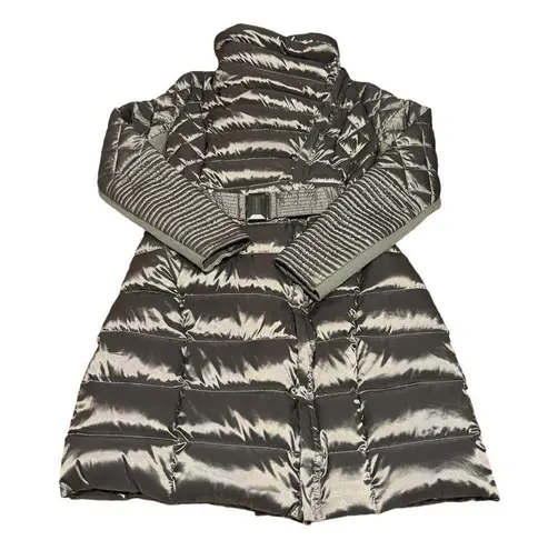 BCBGMAXAZRIA  Belted Down puffer funnel neck Metallic Gunmetal Coat size small