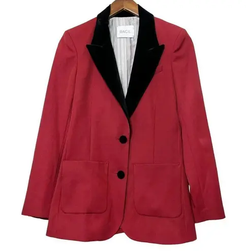 Racil Full Suit Virgin Wool 2 Button Jacket & Trousers Red Black Women’s 36 US 4
