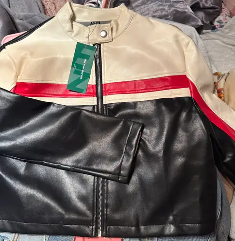 SheIn Color Block Moto Leather Jacket