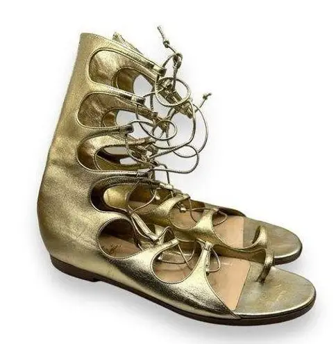 Christian Louboutin  Sparty Flat Nappa Laminata Light Gold Gladiator Sandals 40