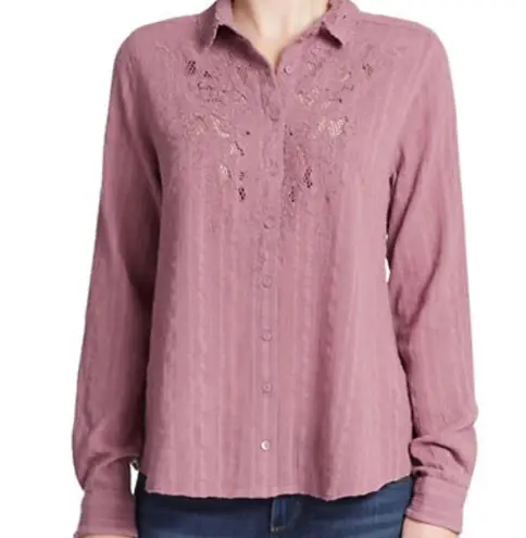 Free People  Floral Embroidered Shirt Top Purple Size Medium