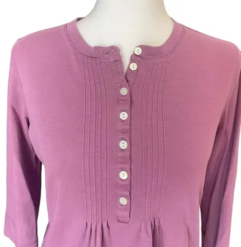 L.L.Bean  Supima Cotton Blouse Half Button Up Shirt Purple Womens Size XS Regular