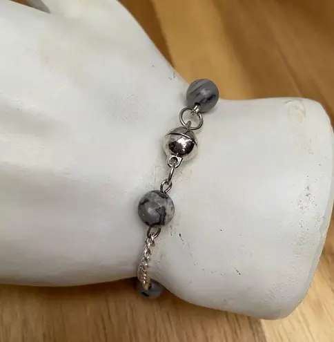 New Handcrafted Tin Cup Black Flash Agate Necklace and Bracelet Jewelry Set Silver