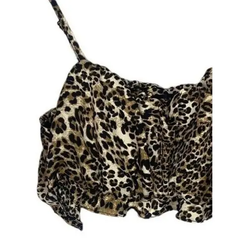 ASOS  Luxe Design Leopard Elastic Bralette Mini Crop Top Adjustable Straps 8 Tan