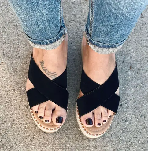 Soda Black Espadrille Slip On Sandal