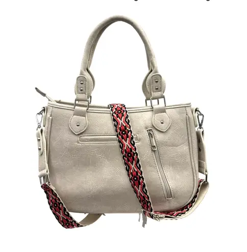 Aztec Tribal Print Fringe Western Handbag Purse with crossbody strap Gray - Image 2