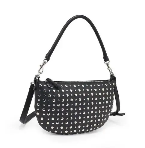 Urban Expression Black vegan leather studded shoulder bag with stud silver accents bead sequin