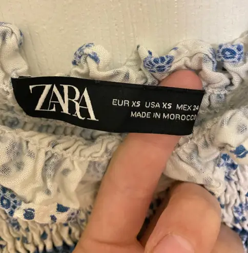 ZARA Blue And White Smocked Maxi Dress