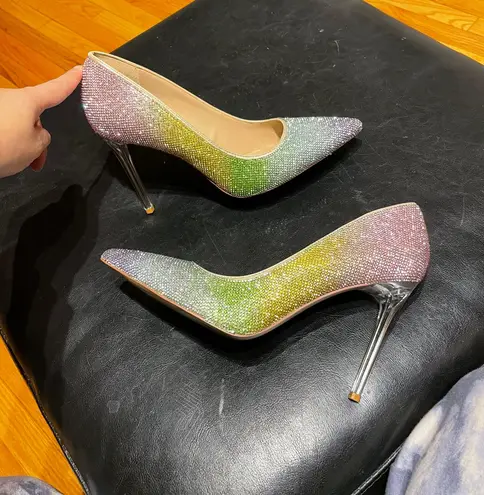 mix no. 6 Stilettos Crystal Embellished Rhinestone Pumps Ombre Pastel Rainbow 🌈 Shadow Clear Heel Pride