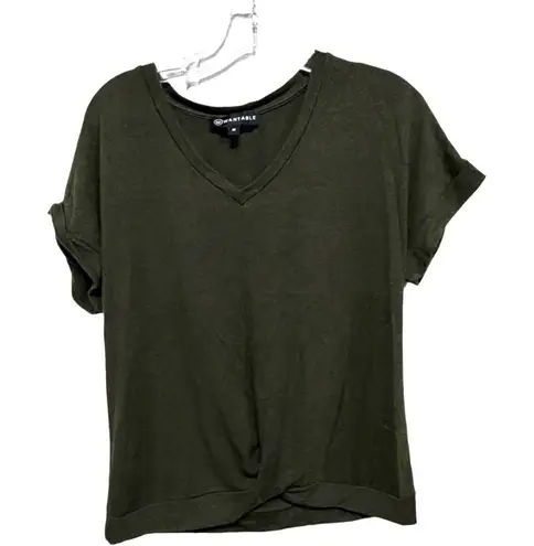 Wantable Forest Green Sweater material short sleeve size medium basics tie front - Image 1