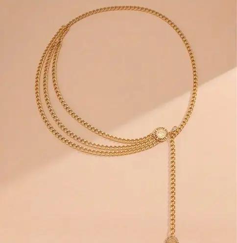 Golden Plated Tassel Belt Chain Elegant Alloy‎ Accessory Versatile Style Gold