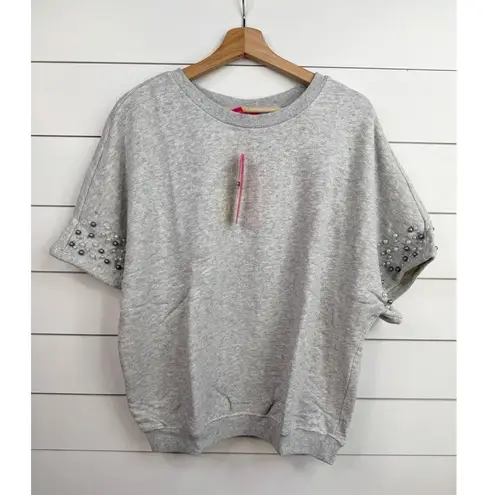 Catherine Malandrino Size S Grey Heather Pearl Studded Short Sleeve Sweatshirt