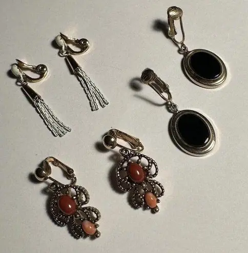 Monet Lot Of 3 Signed Dangle Clip On Earrings , Sarah Coventry, Avon