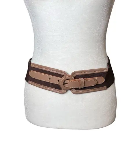 Linea Pelle Leather Stretch Women’s Statement Belt Corset Waist Brown Boho Retro