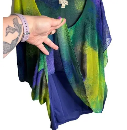 Live and let live  Poncho Blouse Blue Green Studs Lined Plus Size 3X EUC