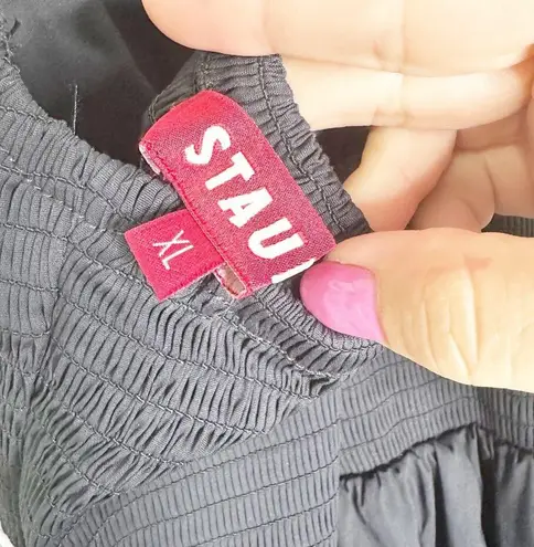 STAUD Womens Landry Mini Dress Smocked Sleeveless Tiered Black Size XL NEW