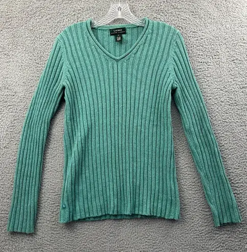 Vintage Lauren Ralph Lauren Silk Linen Knit Sweater Ribbed Preppy Y2K Women' S Green
