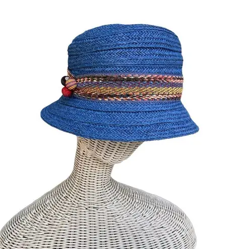 Giovannio Hat Blue Raffia Bucket Hat