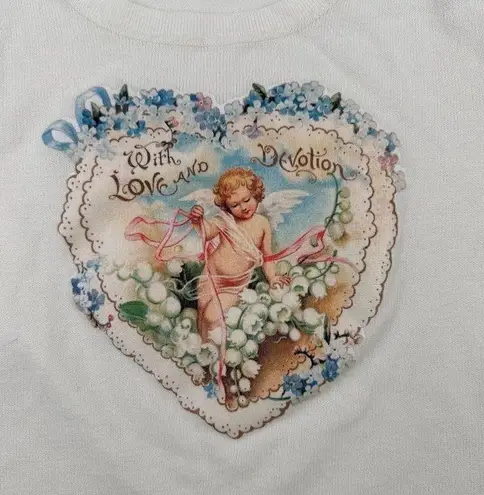 Baby Tee with Cherub Heart in White Size XS