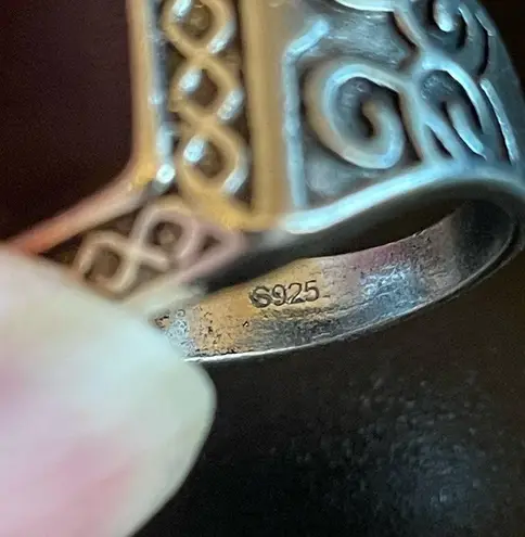 Sterling Silver S925 natural obsidian ring size 8