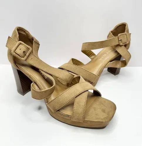 Anne Klein  Sandals Womens Size 8.5 Tan Crossover Block Heel Square Open Toe Heel