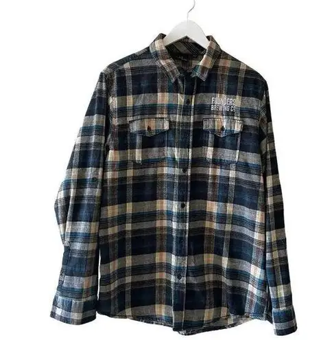 Burnside Embroidery “Founders Brewing Co” Plaid Long Sleeves Flannel Shirt SZ L