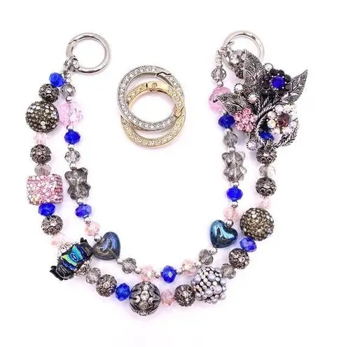 Handmade 🩷🩶💙 Luxury Bag/Phone Chain Charm/Keychain COLORFUL FLOWER BOUQUET Bling Crystals