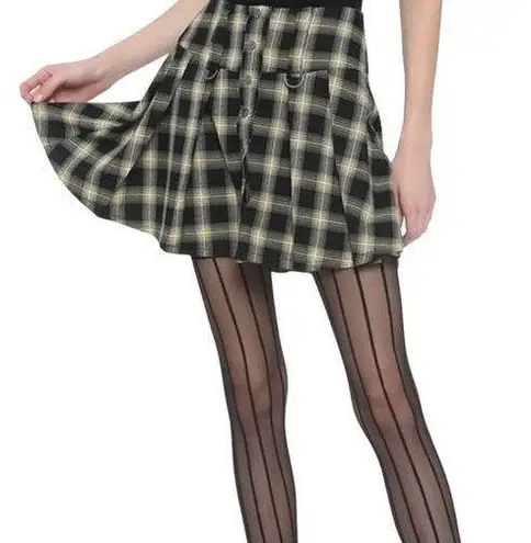 Hot Topic New  Skirt Womens S Plaid Pleated Mini Snap Front Academia Black