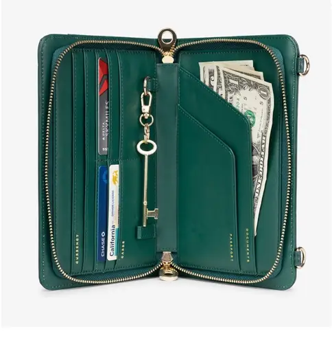 Calpak CrossBody Travel Wallet Purse Green Emerald Croc