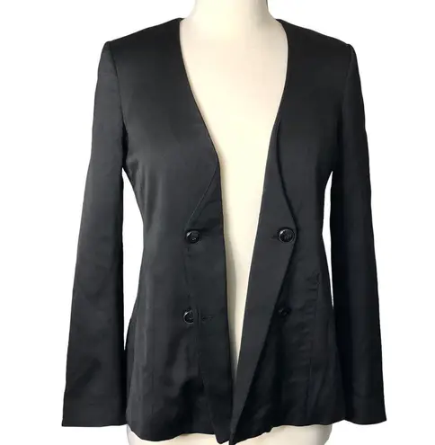 Frame  Womens Size 0 Black Silk Satin Blazer No Lapel Edgy Details Style lwot0083