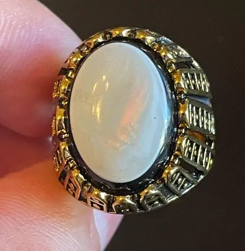 Opal black onyx gemstone 18k gold plated ring size 7.5