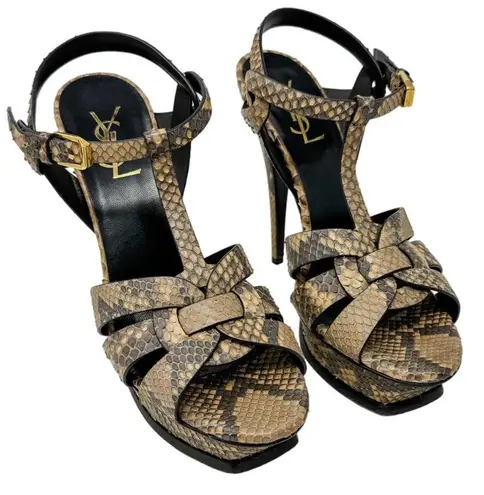 Saint Laurent  YSL Tribute 105 Python Platform Strap Heels Sandals size 38 US8